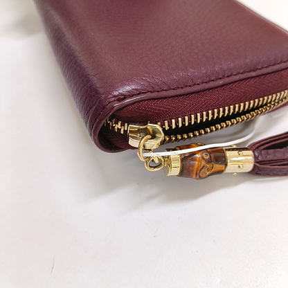 GUCCI Bamboo 1947 Burgundy Cowhide Bamboo Fringe Wallet Golden hardware-(SKU)-960308481