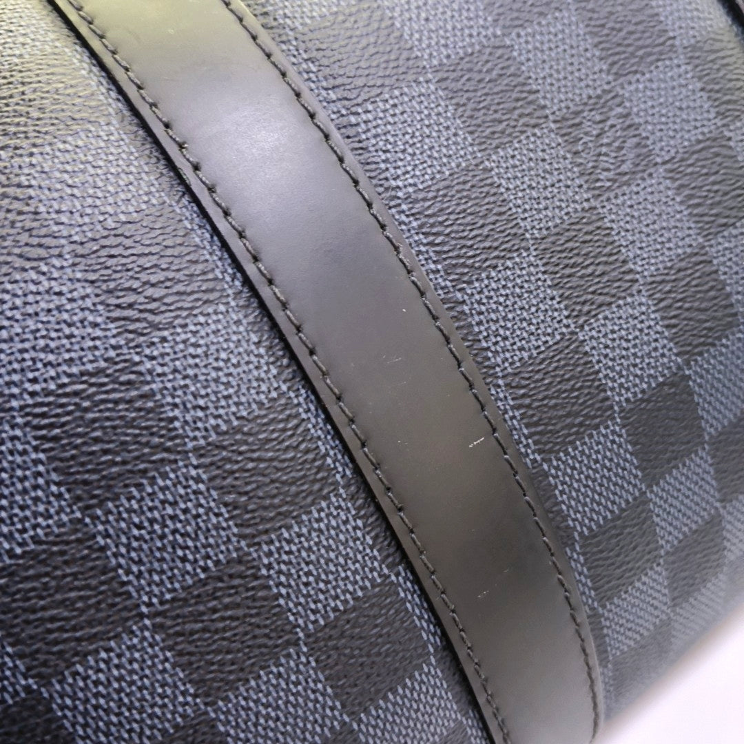 LOUIS VUITTON KEEPALL 45 Blue Coated Canvas Monogram Chessboard Boston Bag with Removable Strap-(SKU)-968524885