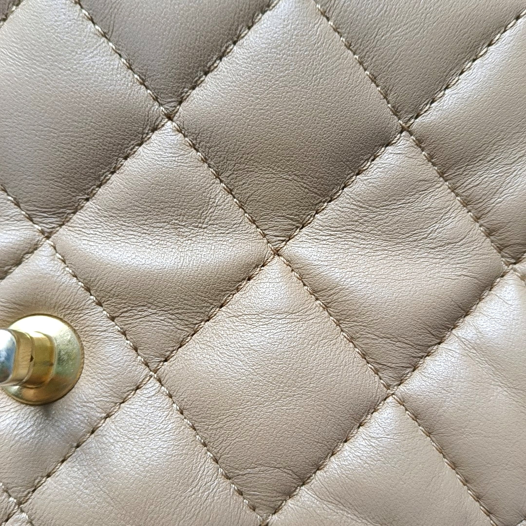 CHANEL CLASSIC FLAP Mini Khaki Lamb Leather Quilted Chevron Shoulder Crossbody Bag Golden Hardware-(SKU)-969262802