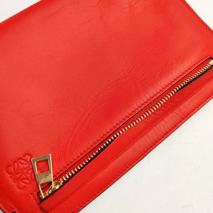LOEWE T Pouch  Red Leather Clutch Golden hardware-(SKU)-948509220