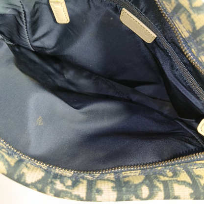 DIOR Dark Blue Coated Canvas Monogram Crossbody Shoulder Bag Silver Hardware-(SKU)-957328406