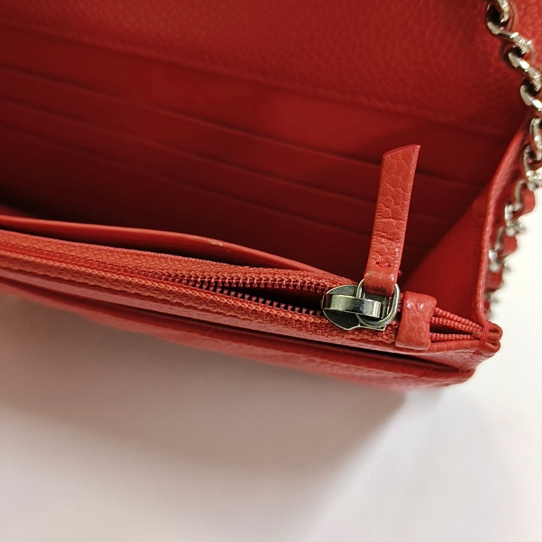 CHANEL WOC Orange Crinkle Calfskin Quilted V-Stitch Shoulder Bag Silver Hardware 26 Clasp-(SKU)-968739571