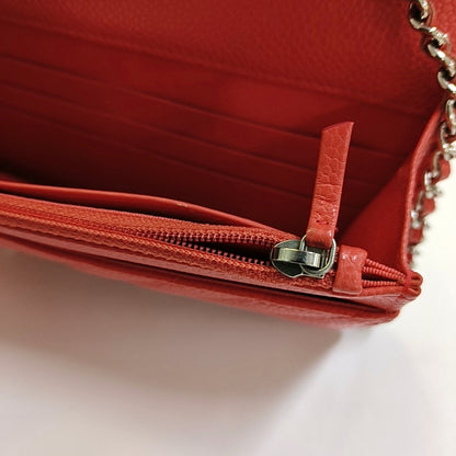 CHANEL WOC Orange Crinkle Calfskin Quilted V-Stitch Shoulder Bag Silver Hardware 26 Clasp-(SKU)-968739571