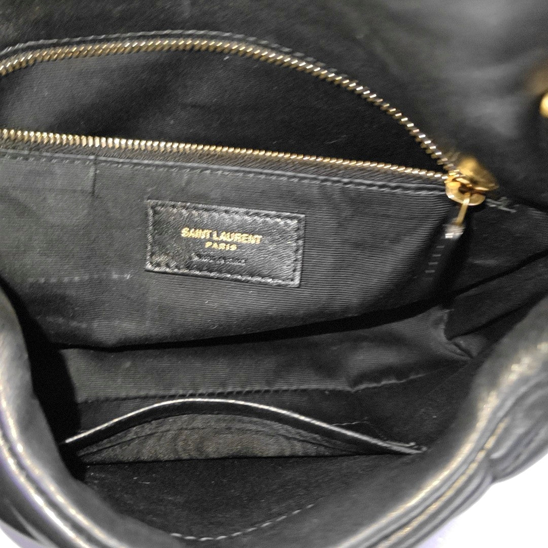 YSL PUFFER Mini Black Sheepskin Quilted V-Stripe Envelope Bag Crossbody Shoulder Bag Golden Hardware-(SKU)-967113797