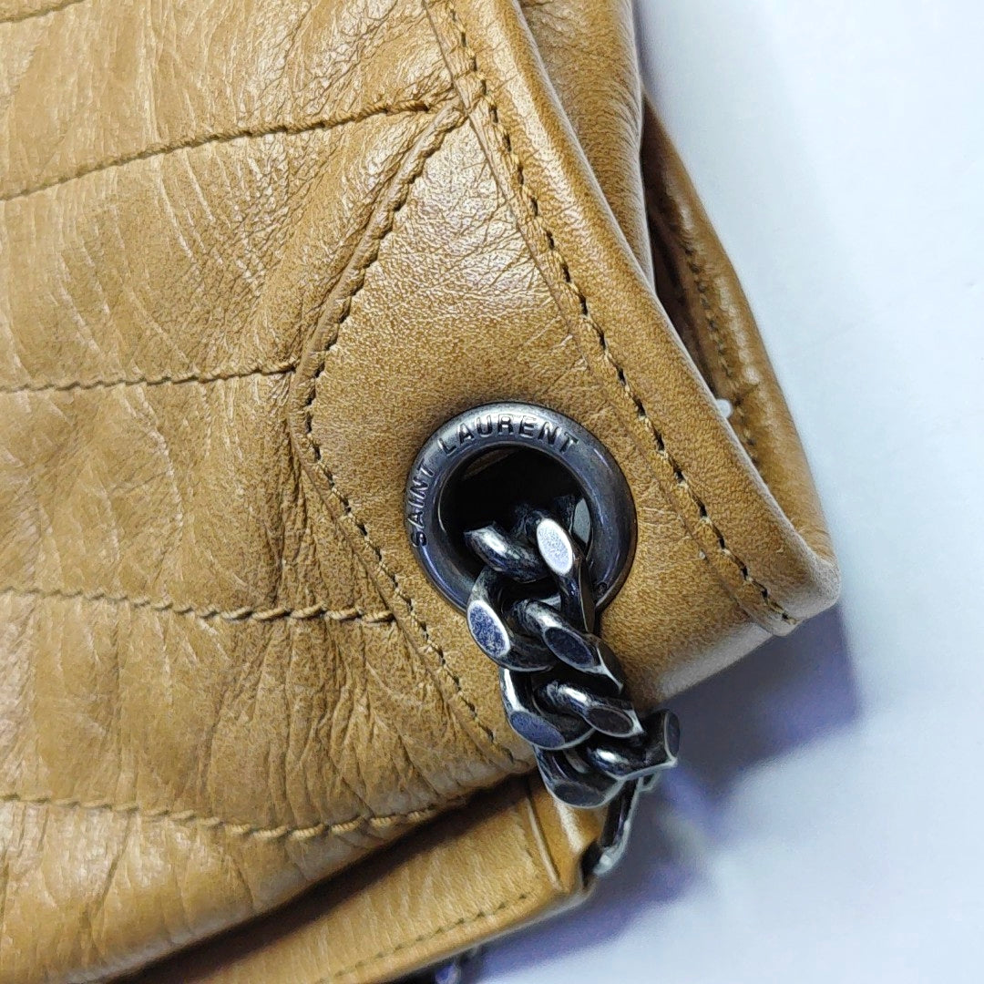 YSL NIKI Medium Brown Leather Single-Shoulder Bag with Silver Hardware-(SKU)-966916847