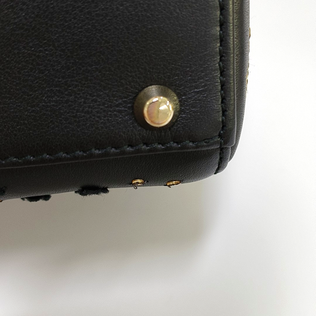 DIOR Lady Dior Mini Black Calfskin Embroidered Weaved Dior Bag Crossbody Shoulder Bag with Gold Hardware, Detachable Strap-(SKU)-965267708