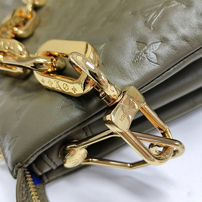LOUIS VUITTON COUSSIN Medium Light Green Calfskin Embossed Monogram Shoulder Bag with Removable Strap-(SKU)-970968611