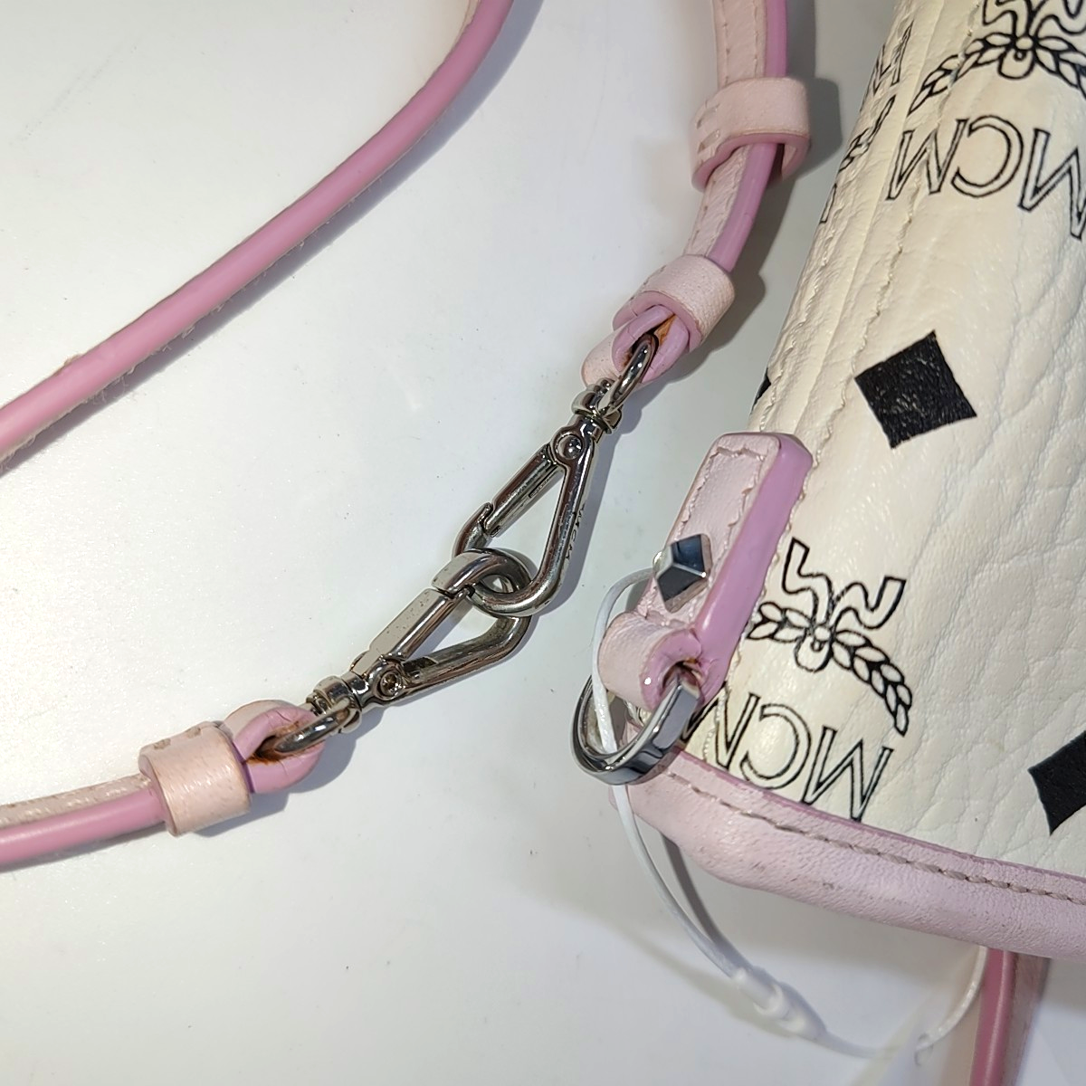 MCM ANYA mini White coated canvas old floral rabbit single shoulder bag Silver Hardware Removable shoulder strap-(SKU)-940066855