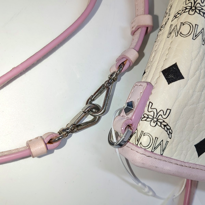 MCM ANYA mini White coated canvas old floral rabbit single shoulder bag Silver Hardware Removable shoulder strap-(SKU)-940066855