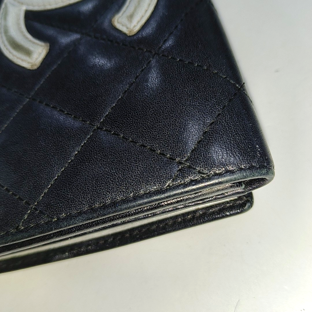 CHANEL CAMBON Black Cowhide Quilted Texture Wallet Silver Hardware 15nan-(SKU)-930797886