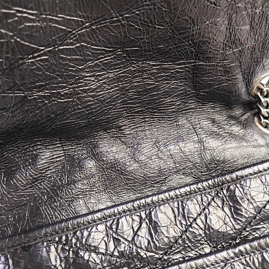 YSL NIKI Medium Size Black Leather Quilted V-Shape Shoulder Bag with Black Ruthenium Hardware-(SKU)-966134744