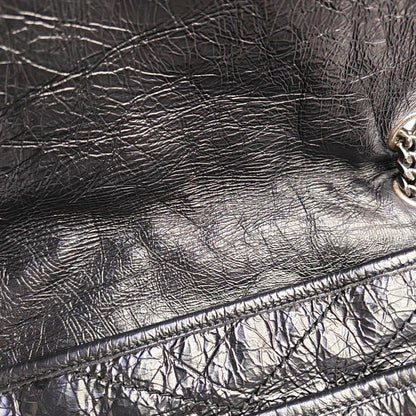 YSL NIKI Medium Size Black Leather Quilted V-Shape Shoulder Bag with Black Ruthenium Hardware-(SKU)-966134744