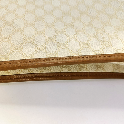 CELINE White Coated Canvas Triumph Handbag Golden hardware-(SKU)-953110143