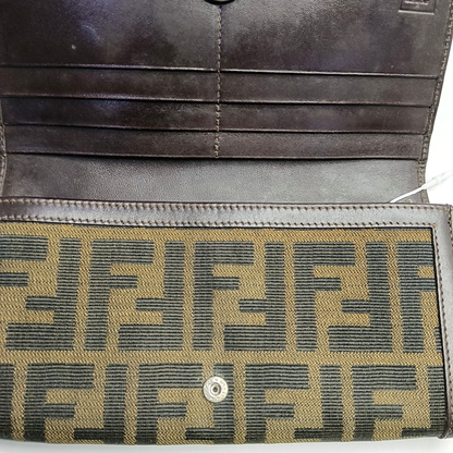 FENDI 棕色帆布双F钱包-(SKU)-952489575