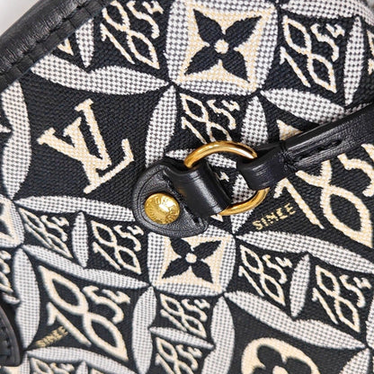 LOUIS VUITTON NEVERFULL Medium Black Fabric Floral Shopping Bag Shoulder Bag Tote Bag Gold Hardware Inner Pocket-(SKU)-970320625