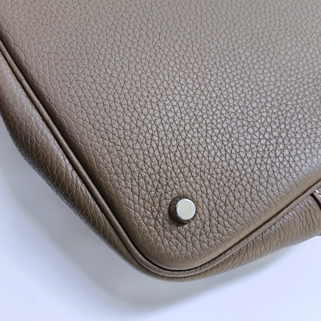 HERMÈS Picotin Lock 22 Elephant Grey Clemence Leather Market Basket Tote Bag with Silver Hardware Z-(SKU)-965324003