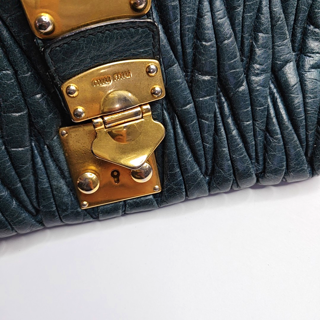 Miu Miu Teal Green Lamb Leather Quilted Handbag Golden hardware-(SKU)-960515094
