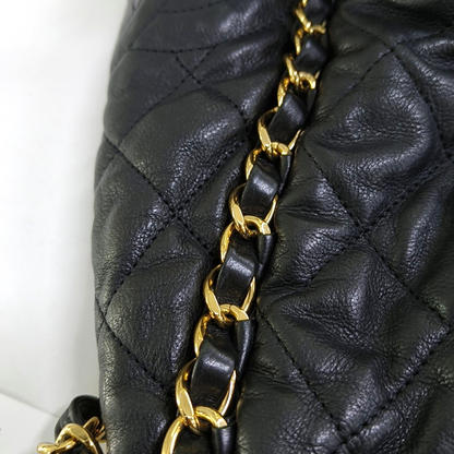 CHANEL CHAIN ME Black Pebbled Leather Quilted Crossbody Shoulder Bag with Gold Hardware, 14 openings-(SKU)-953577261