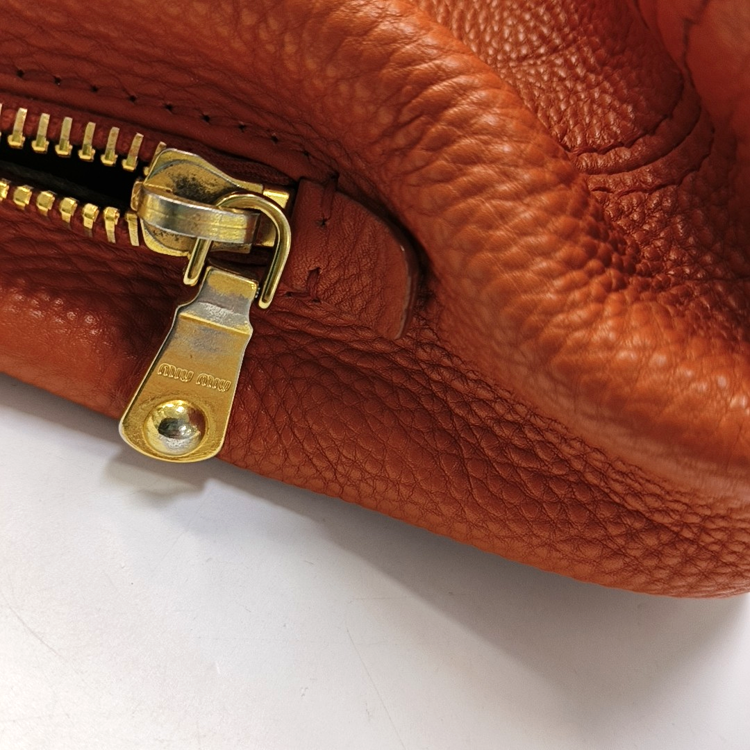 Miu Miu Tote bag Orange Cowhide Single Shoulder Bag Handbag Crossbody Bag Silver Hardware Removable shoulder strap-(SKU)-954144217