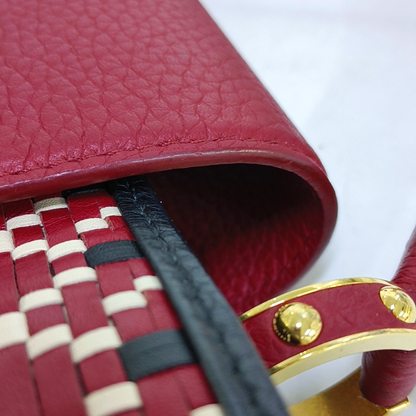 LOUIS VUITTON CAPUCINES Red Leather Woven Single Shoulder Bag Golden Hardware Removable Strap-(SKU)-960181701