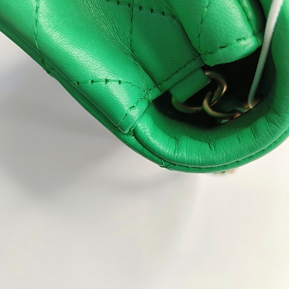 CHANEL CLASSIC FLAP Green Lamb Skin Quilted Monogram Large Mini Crossbody Bag Shoulder Bag 18 Clasp Golden Hardware-(SKU)-964964011