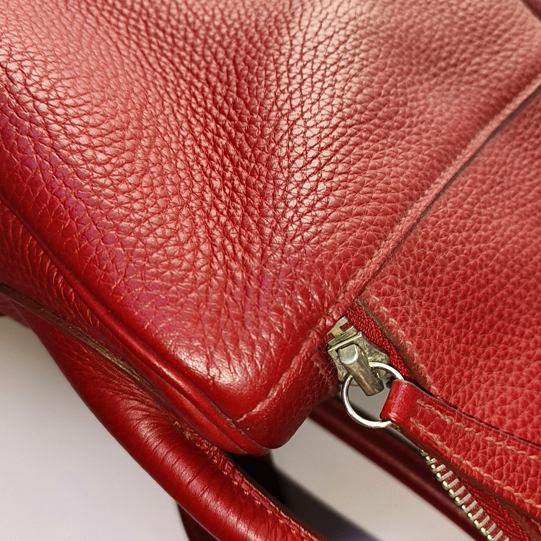 HERMÈS Lindy 34 Flag Red Clemence Leather Shoulder Bag Tote Bag Silver Hardware 🅀 Clasp-(SKU)-956096162
