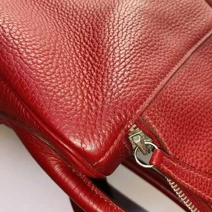 HERMÈS Lindy 34 Flag Red Clemence Leather Shoulder Bag Tote Bag Silver Hardware 🅀 Clasp-(SKU)-956096162