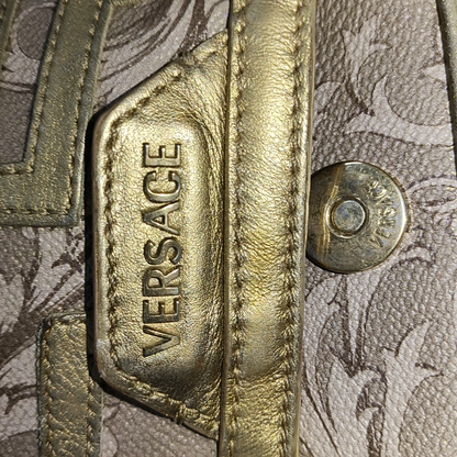 VERSACE Brown Coated Canvas Quilted Single Shoulder Bag Golden hardware-(SKU)-13724290