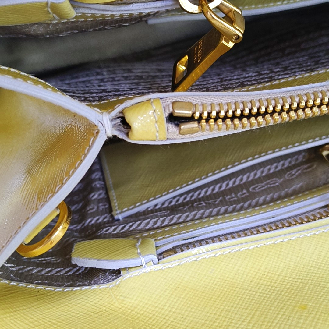 PRADA Promenade Yellow Cowhide Logo Monogram Crossbody Tote Bag Golden hardware Removable shoulder strap-(SKU)-959047479