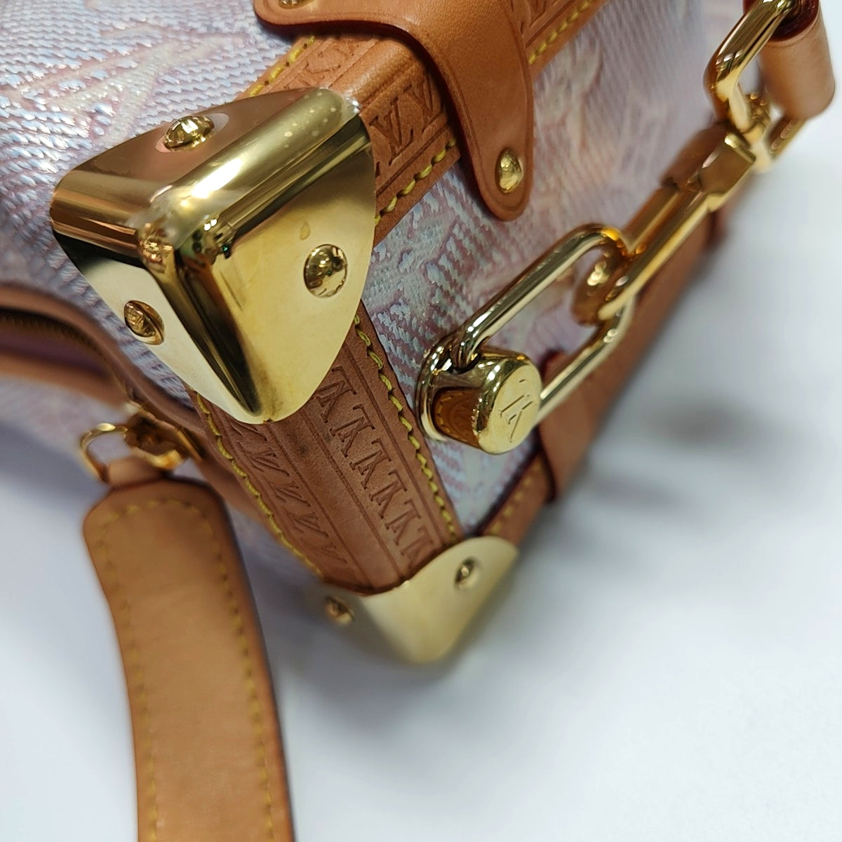 LOUIS VUITTON SOFT TRUNK Pink Special Material Monogram Embossed Shoulder Bag with Detachable Strap, Gold Hardware-(SKU)-971223184