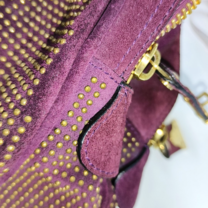 BURBERRY Purple Velvet Leather Tote Bag Golden hardware-(SKU)-12946177