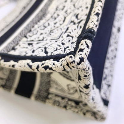 DIOR Book Tote Medium Black Canvas Embroidered Handbag-(SKU)-970100045