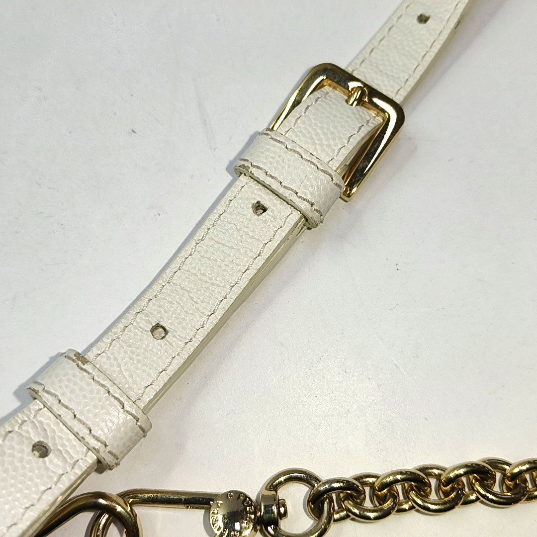 FURLA White Leather Studs Shoulder Bag Golden hardware Removable shoulder strap-(SKU)-939909071