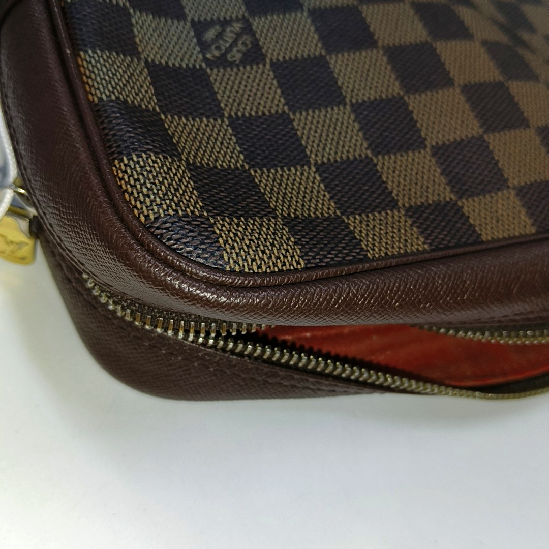 LOUIS VUITTON DAMIER EBENE Large size Brown Coated Canvas Checkered Handbag Golden hardware-(SKU)-930402933