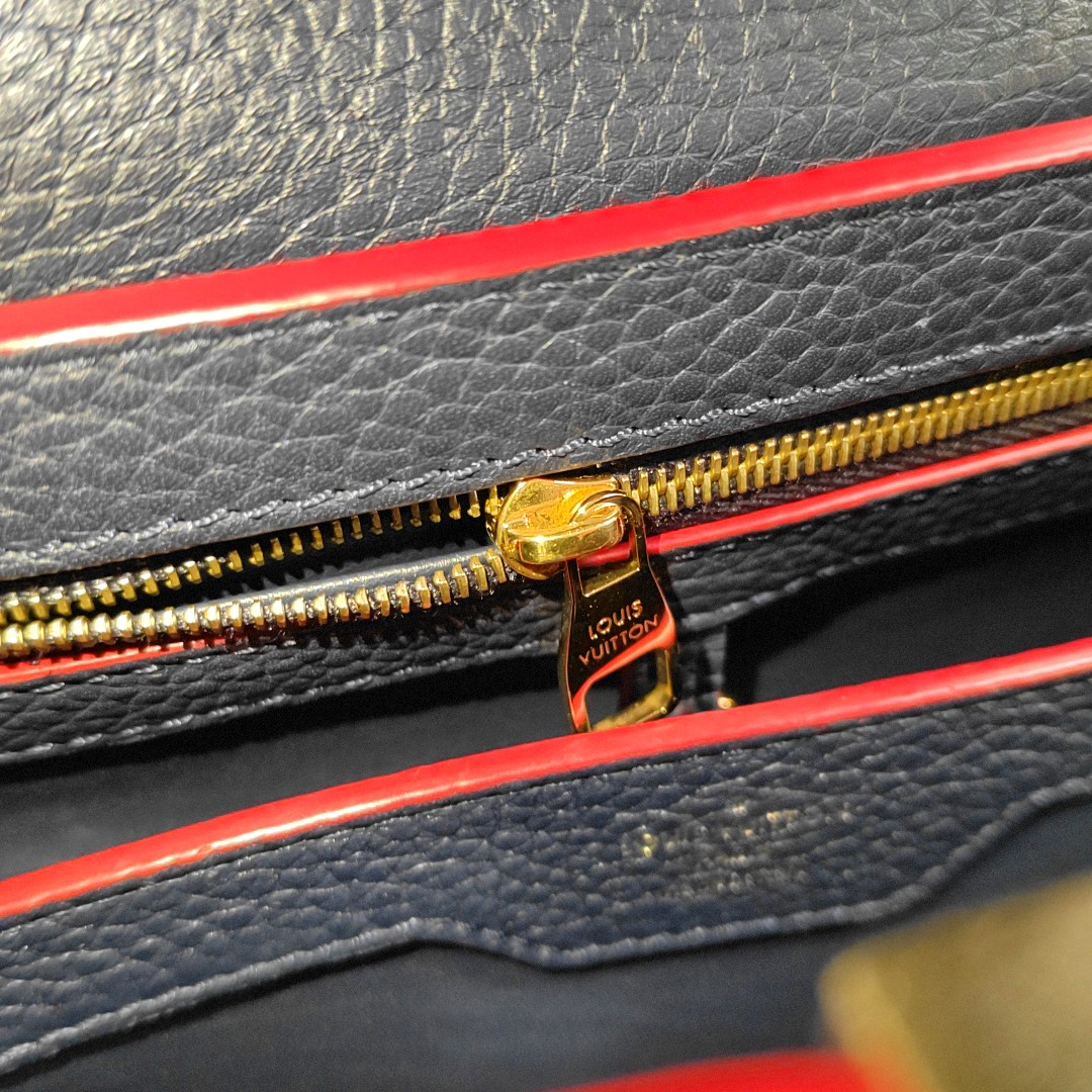 LOUIS VUITTON CAPUCINES Medium Deep Blue Calfskin Shoulder Bag Tote Bag Crossbody Bag Gold Hardware Removable Strap-(SKU)-963373643