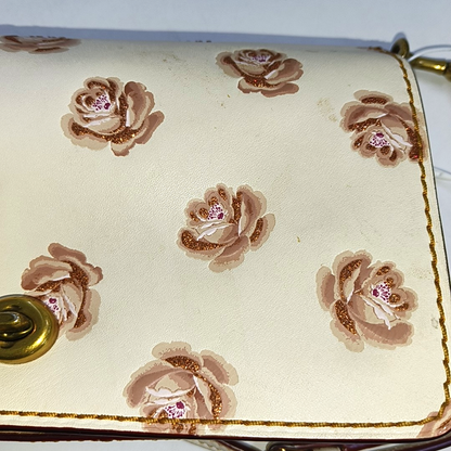 COACH DINKY Medium size White Leather Printed Sling Bag Golden hardware Removable shoulder strap-(SKU)-937355790