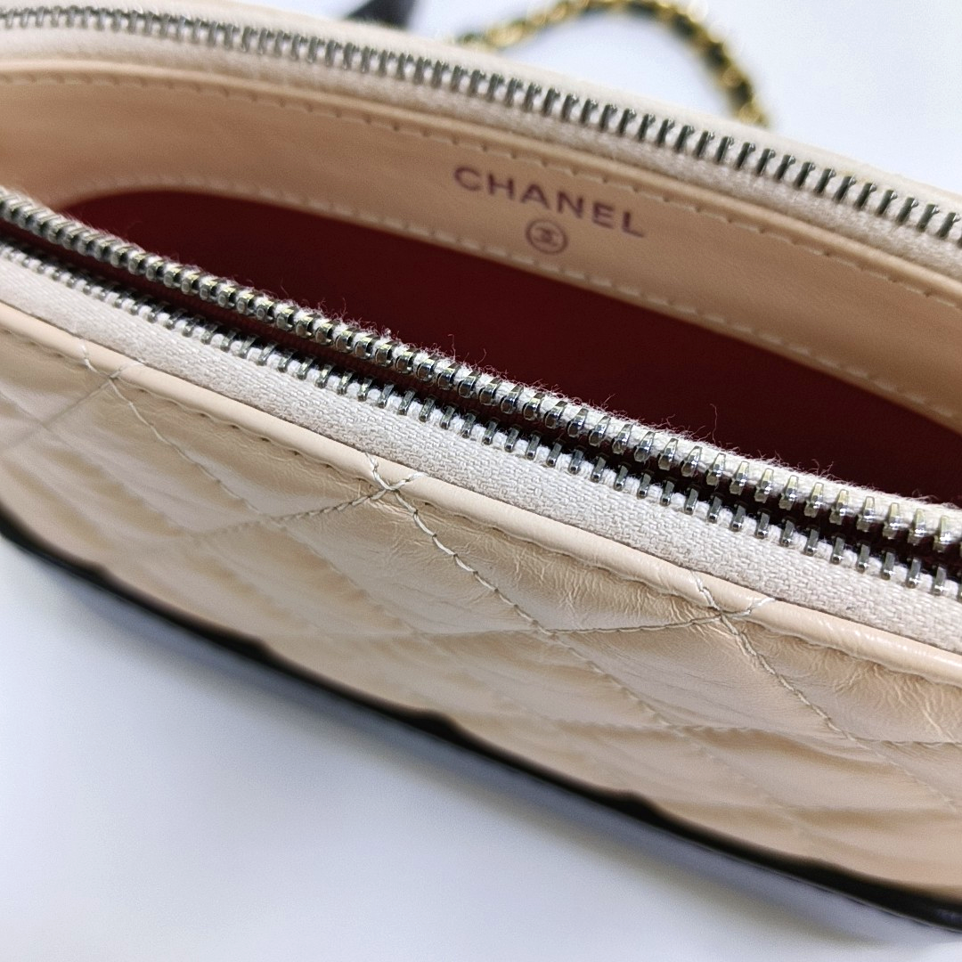CHANEL GABRIELLE Mini Beige Calfskin QuiltedWandering Bag Crossbody Bag Single Shoulder Bag Golden and Silver Hardware 25 Compartments-(SKU)-946473222