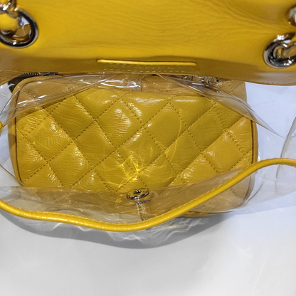 CHANEL AQUARIUM Medium Yellow Calfskin Quilted Backpack, Handbag with Silver Hardware, 26 compartments-(SKU)-964845024