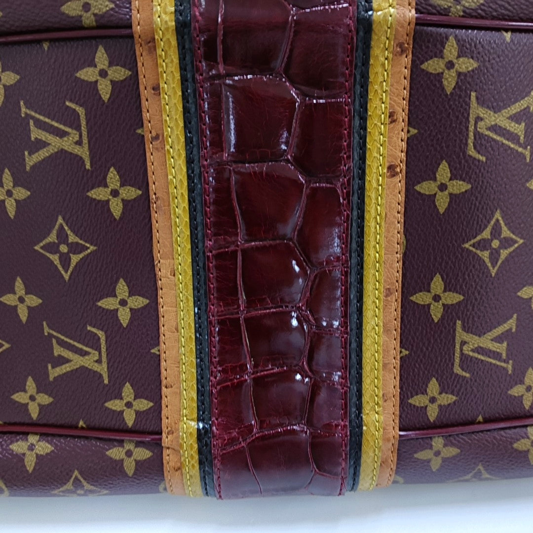 LOUIS VUITTON GRIET Brown Coated Canvas Monogram Crocodile Embossed Handbag with Gold Hardware-(SKU)-967372524