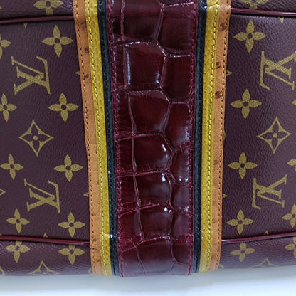 LOUIS VUITTON GRIET Brown Coated Canvas Monogram Crocodile Embossed Handbag with Gold Hardware-(SKU)-967372524