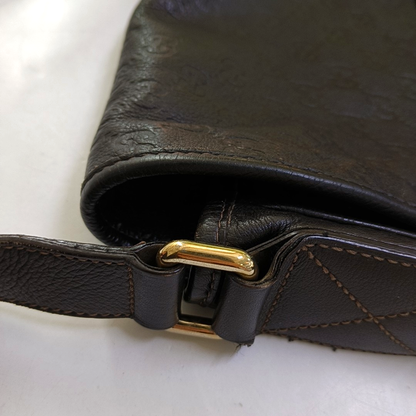 GUCCI Dark Brown Cowhide Monogram Stamped Crossbody Bag Single Shoulder Bag Golden hardware-(SKU)-958917159
