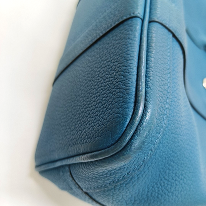 HERMÈS Garden Party 30 Duck Blue Negonda Small Bull Leather Tote Handbag with Silver Hardware-(SKU)-957462483