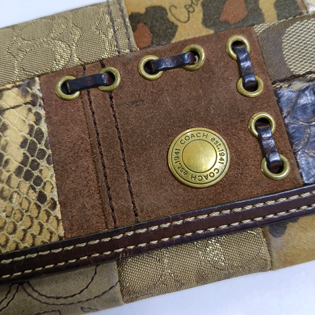 COACH Brown Mixed Material Monogrammed Textured Wallet Golden hardware Vintage model-(SKU)-950089793