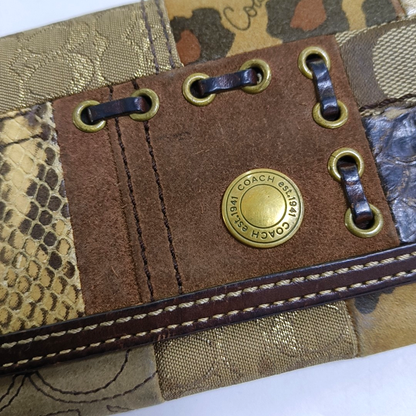 COACH Brown Mixed Material Monogrammed Textured Wallet Golden hardware Vintage model-(SKU)-950089793