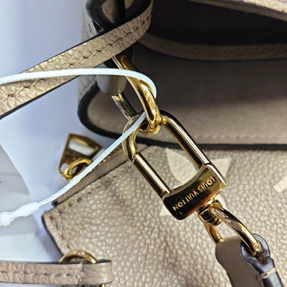 LOUIS VUITTON NÉONOÉ Medium Grey Calfskin Monogram Embossed Bucket Bag Shoulder Bag Tote Bag Crossbody Bag Gold Hardware 2 Removable Straps Pockets Included-(SKU)-969940644