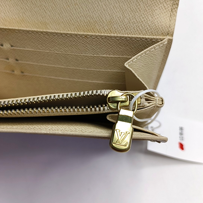 LOUIS VUITTON PORTE MONNAIE White Coated Canvas Checkered Wallet Golden hardware-(SKU)-952912315