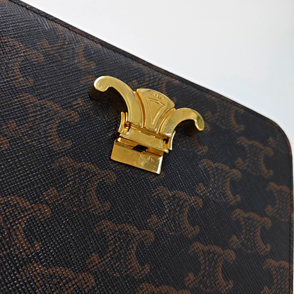 CELINE TRIOMPHE Nano Brown Coated Canvas Triumph Monogram Crossbody Bag, Shoulder Bag with Gold Hardware-(SKU)-952939919