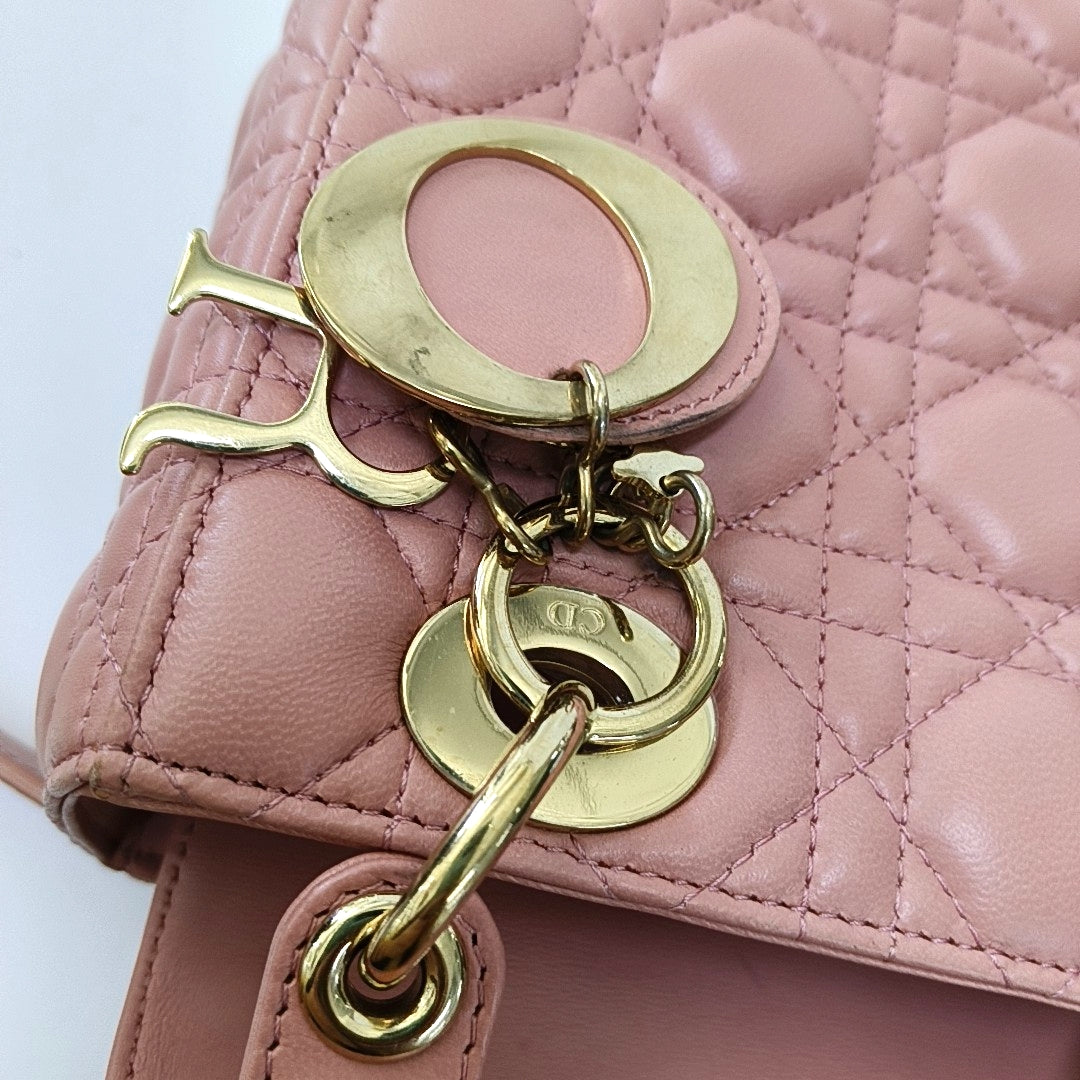 DIOR Lady Dior Small Size Pink Lamb Leather Quilted Cannage Bag with Detachable Strap-(SKU)-965734341
