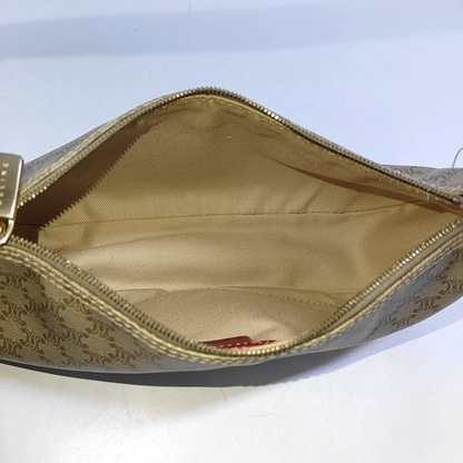 CELINE Khaki Coated Canvas Triumph Grained Shoulder Bag Handbag Golden hardware-(SKU)-942940158