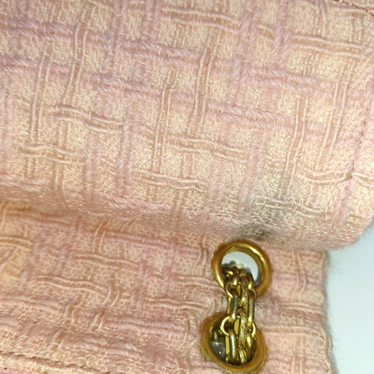 CHANEL 2.55 Small Light Pink Fabric Quilted Chain Shoulder Bag Crossbody Bag with Gold Hardware 23 Clasp-(SKU)-960446788